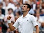 Novak Djokovic celebrates at Wimbledon on July 5, 2021
