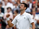 Novak Djokovic celebrates at Wimbledon on July 5, 2021