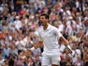 Novak Djokovic celebrates at Wimbledon on July 9, 2021