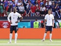 France's Paul Pogba and Raphael Varane before the match on June 19, 2021