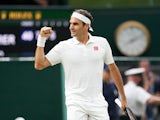 Roger Federer celebrates at Wimbledon on July 5, 2021