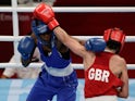 Keamogetse Kenosi of Botswana in action against Karriss Artingstall of Britain at the Tokyo Olympics on July 24, 2021