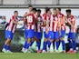 Atletico Madrid's Ricard Sanchez celebrates scoring their second goal with teammates on July 31, 2021