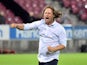 C Midtjylland coach Bo Henriksen celebrates after the match on July 28, 2021