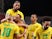 Matheus Cunha of Brazil celebrates scoring their first goal with teammates on July 31, 2021