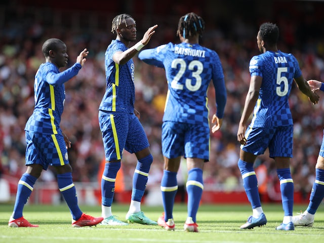 Chelsea's Tammy Abraham celebrates scoring their second goal on August 1, 2021
