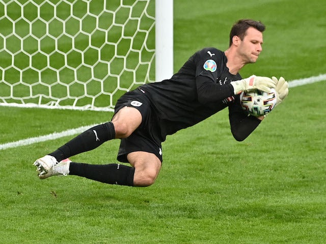 Austria's Daniel Bachmann in action at Euro 2020 on June 26, 2021