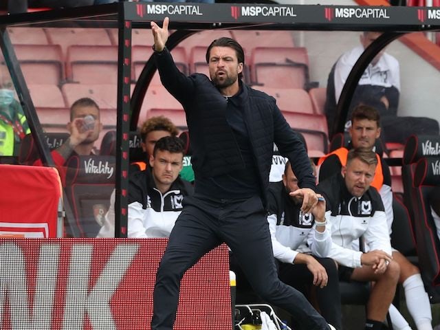 MK Dons manager Russell Martin reacts on July 31, 2021