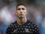Paris Saint-Germain's Achraf Hakimi during the warm up before the match on August 7, 2021