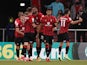 Bournemouth midfielder Philip Billing celebrates scoring their second goal with teammates on August 6, 2021