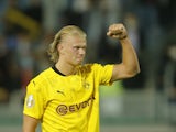 Borussia Dortmund's Erling Braut Haaland celebrates after the match on August 7, 2021