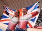 Laura Kenny of Britain and Katie Archibald of Britain celebrate winning gold at the Tokyo 2020 Olympics on August 6, 2021