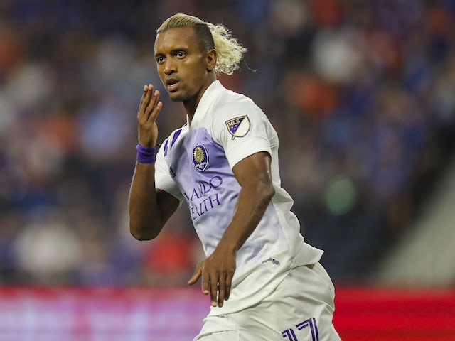 Orlando City SC midfielder Nani (17) reacts after scoring a goal against FC Cincinnati in the second half at TQL Stadium on August 7, 2021