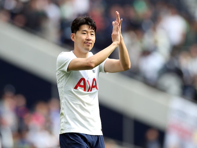Tottenham Hotspur's Son Heung-min celebrates after the match on August 8, 2021