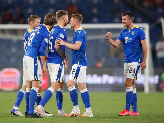 St Johnstone's Callum Booth reacts with teammates after the match on August 5, 2021