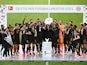 Bayern Munich celebrate with the trophy after winning the Bundesliga on May 22, 2021