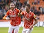 Blackpool's Callum Connolly celebrates scoring against Middlesbrough in the EFL Cup on August 11, 2021