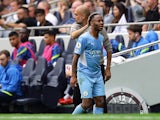 Manchester City's Raheem Sterling is substituted against Tottenham Hotspur in the Premier League on August 15, 2021