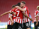  Sheffield United's Rhian Brewster celebrates scoring their first goal against Carlisle in the EFL Cup on August 10, 2021