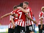  Sheffield United's Rhian Brewster celebrates scoring their first goal against Carlisle in the EFL Cup on August 10, 2021
