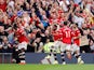 Manchester United's Fred celebrates scoring against Leeds United in the Premier League on August 14, 2021
