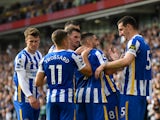 Brighton & Hove Albion's Neal Maupay celebrates scoring their second goal against Watford in the Premier League on August 21, 2021