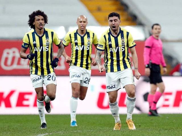 Fenerbahce's Ozan Tufan celebrates scoring their first goal against Besiktas in the Super Lig in March 2021