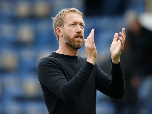 Brighton & Hove Albion manager Graham Potter celebrates after the match against Burnley on August 14, 2021