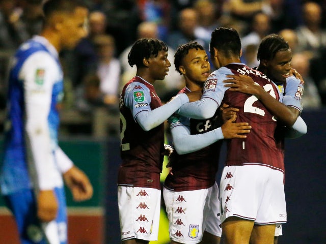 Aston Villa's Cameron Archer celebrates scoring their fourth goal against Barrow in the EFL Cup on August 24, 2021