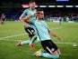 Brighton & Hove Albion's Andi Zeqiri celebrates scoring their second goal against Cardiff City in the EFL Cup on August 24, 2021