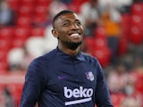 Barcelona's Emerson Royal during the warm up before the match on August 21, 2021
