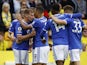 Leicester City's Marc Albrighton celebrates scoring their second goal with teammates on August 28, 2021
