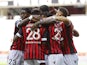 Nice's Hicham Boudaoui and Justin Kluivert celebrate scoring their first goal with teammates on August 28, 2021