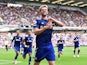 Leeds United's Patrick Bamford celebrates scoring their first goal on August 29, 2021