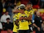 Watford's Ashley Fletcher celebrates scoring their first goal against Crystal Palace in the EFL Cup on August 24, 2021