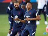 Kylian Mbappe and Karim Benzema training for France on August 31, 2021