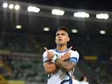 Inter Milan's Lautaro Martinez celebrates scoring their first goal against Hellas Verona on August 27, 2021