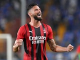 AC Milan's Olivier Giroud celebrates against Sampdoria on August 23, 2021