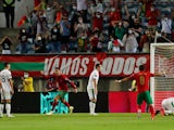 Cristiano Ronaldo celebrates his record-breaking goal for Portugal against the Republic of Ireland in a World Cup qualifier on September 1, 2021