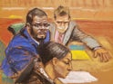 R Kelly in a courtroom sketch on August 30, 2021