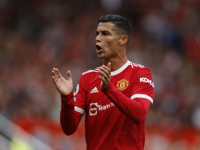 Manchester United's Cristiano Ronaldo reacts on September 11, 2021
