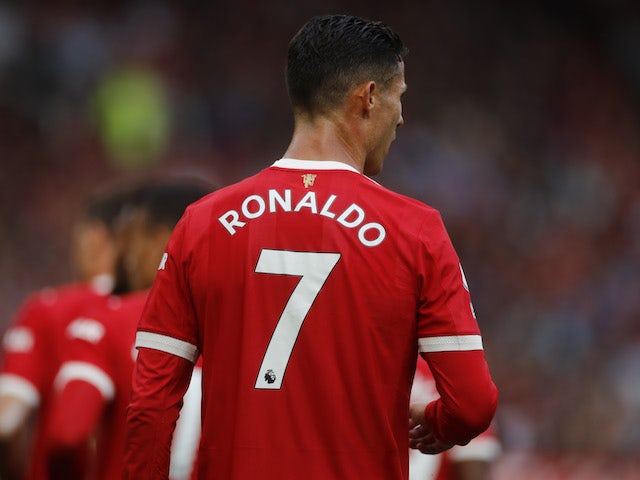 Manchester United's Cristiano Ronaldo reacts on September 11, 2021