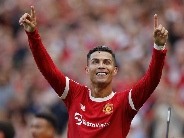 Manchester United's Cristiano Ronaldo celebrates scoring against Newcastle United on September 11, 2021