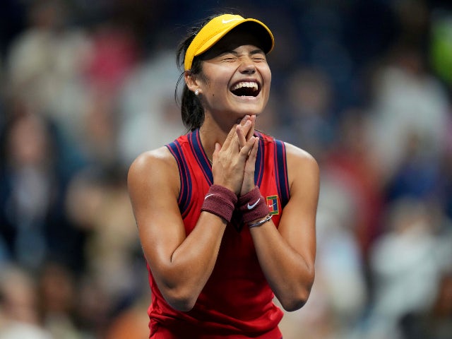 Emma Raducanu celebrates reaching the US Open final on September 10, 2021