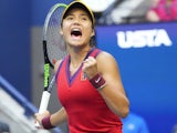 Emma Raducanu of Great Britain reacts after winning a point against Leylah Fernandez of Canada (not pictured) in the women's singles final on day thirteen of the 2021 U.S. Open tennis tournament at USTA Billie Jean King National Tennis Center on September