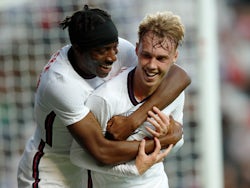 Cole Palmer celebrates scoring for England Under-21s against Kosovo Under-21s on September 7, 2021