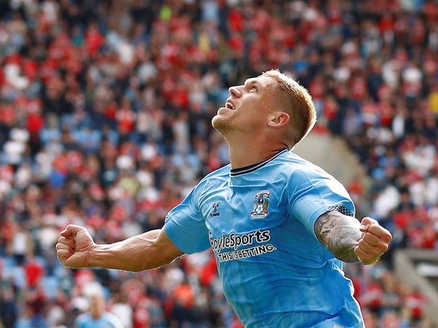 Coventry City's Martyn Waghorn celebrates scoring their second goal on September 11, 2021