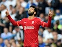 Liverpool's Mohamed Salah celebrates scoring against Leeds United on September 12, 2021