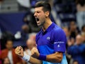 Novak Djokovic celebrates at the US Open on September 11, 2021