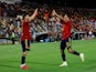 Spain's Pablo Fornals and Pablo Sarabia celebrate on September 5, 2021
